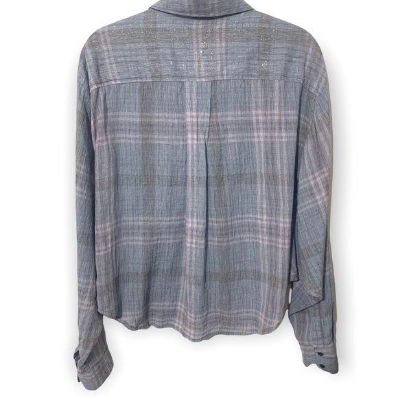 Free People Cutie Dolman Plaid cotton button front top szLG‎ - Picture 9 of 9